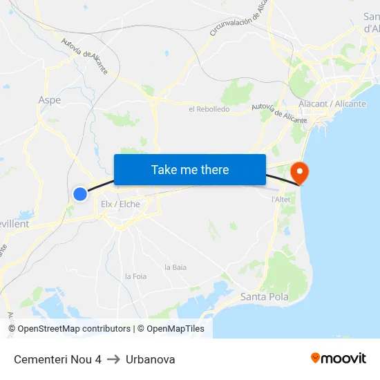 Cementeri Nou 4 to Urbanova map