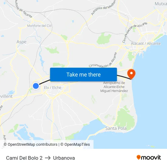 Camí Del Bolo 2 to Urbanova map