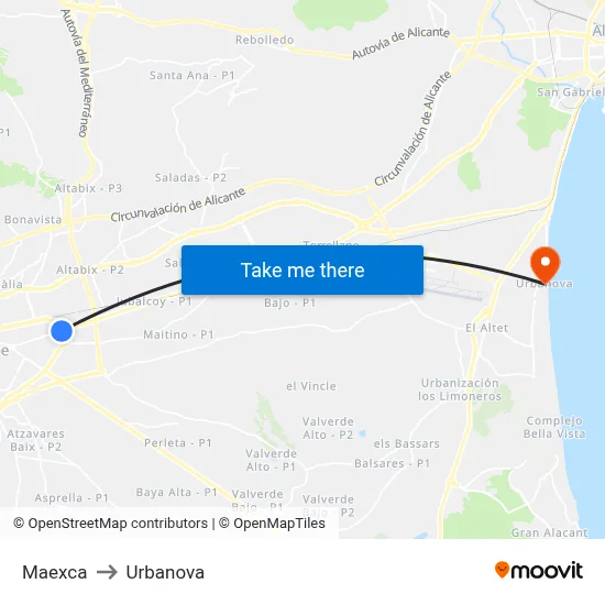 Maexca to Urbanova map