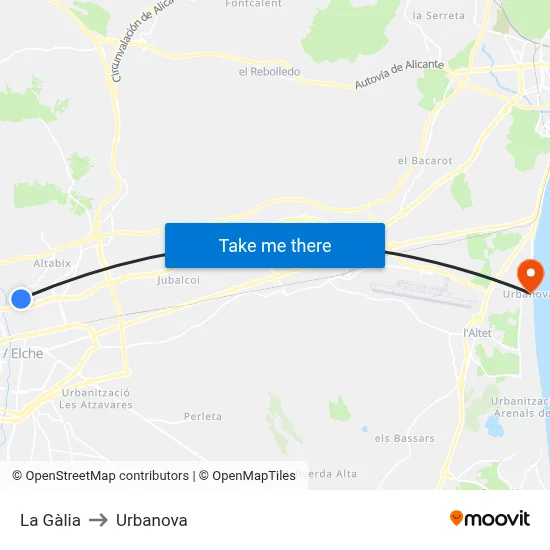 La Gàlia to Urbanova map