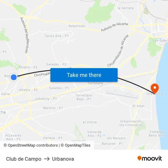 Club de Campo to Urbanova map