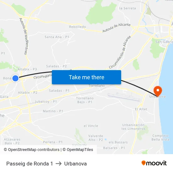 Passeig de Ronda 1 to Urbanova map