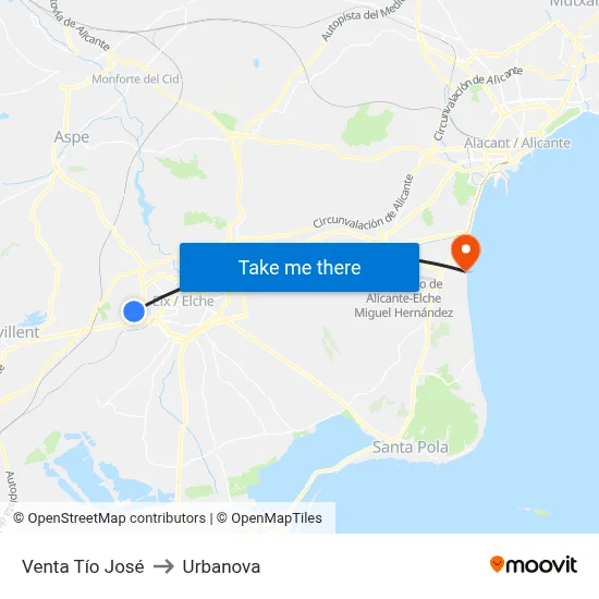 Venta Tío José to Urbanova map