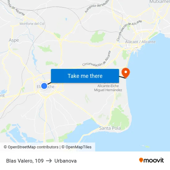 Blas Valero, 109 to Urbanova map