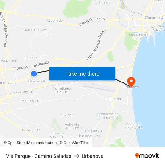 Vía Parque - Camino Saladas to Urbanova map