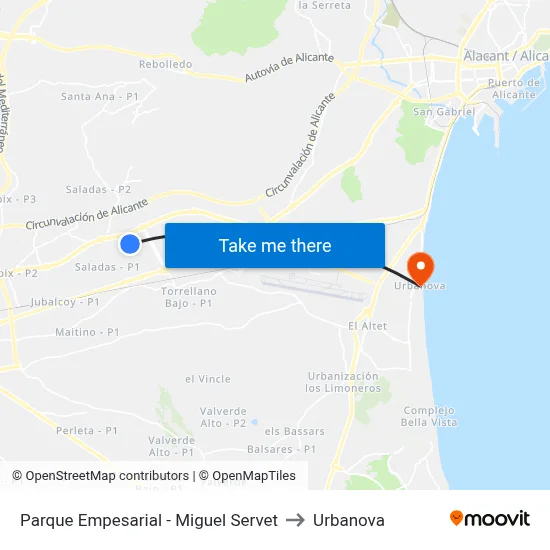 Parque Empesarial - Miguel Servet to Urbanova map