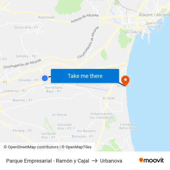 Parque Empresarial - Ramón y Cajal to Urbanova map