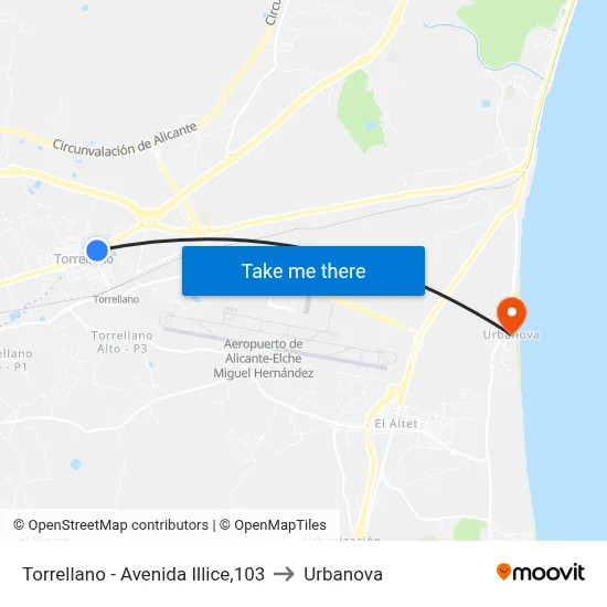 Torrellano - Avenida Illice,103 to Urbanova map