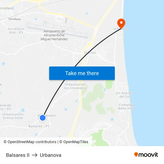 Balsares II to Urbanova map