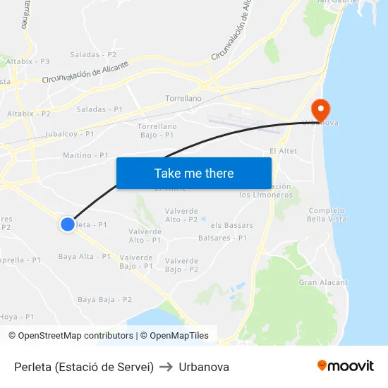 Perleta (Estació de Servei) to Urbanova map