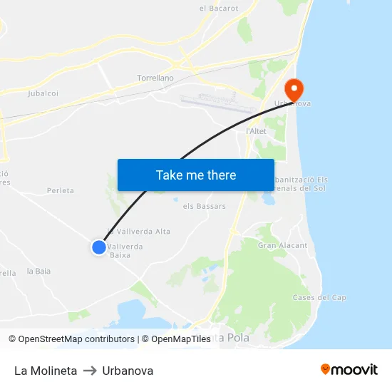 La Molineta to Urbanova map