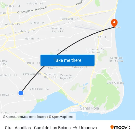 Ctra. Asprillas - Camí de Los Boixos to Urbanova map