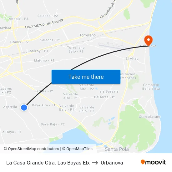 La Casa Grande Ctra. Las Bayas Elx to Urbanova map