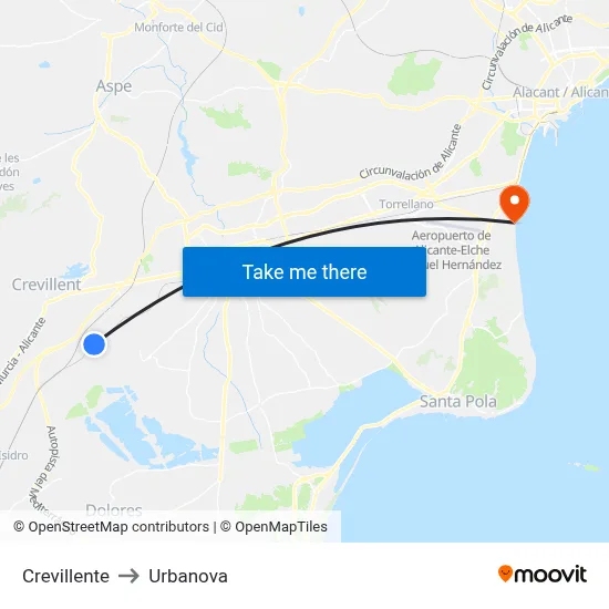 Crevillente to Urbanova map