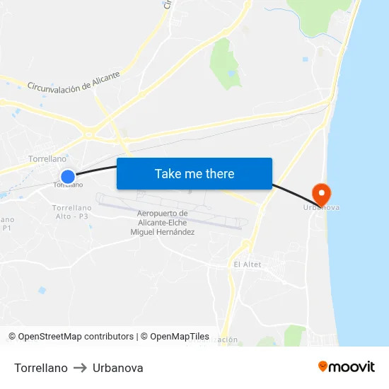 Torrellano to Urbanova map