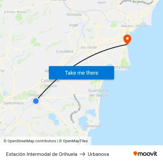 Estación Intermodal de Orihuela to Urbanova map