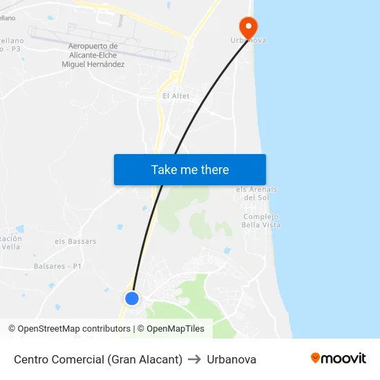 Centro Comercial (Gran Alacant) to Urbanova map
