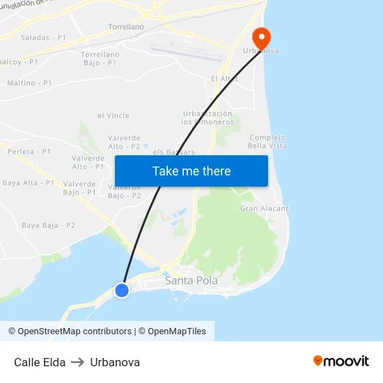 Calle Elda to Urbanova map