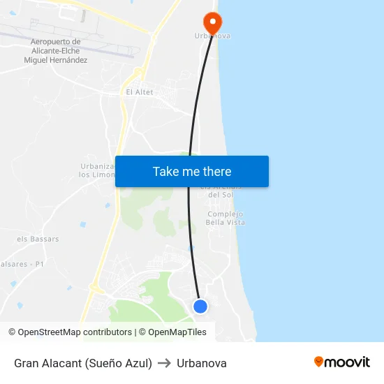 Gran Alacant (Sueño Azul) to Urbanova map