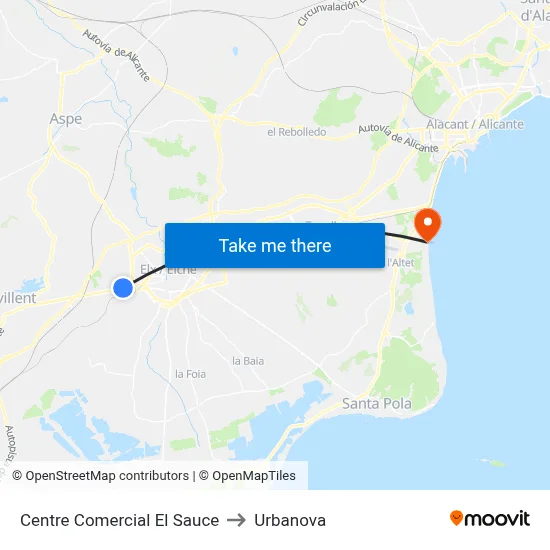 Centre Comercial El Sauce to Urbanova map