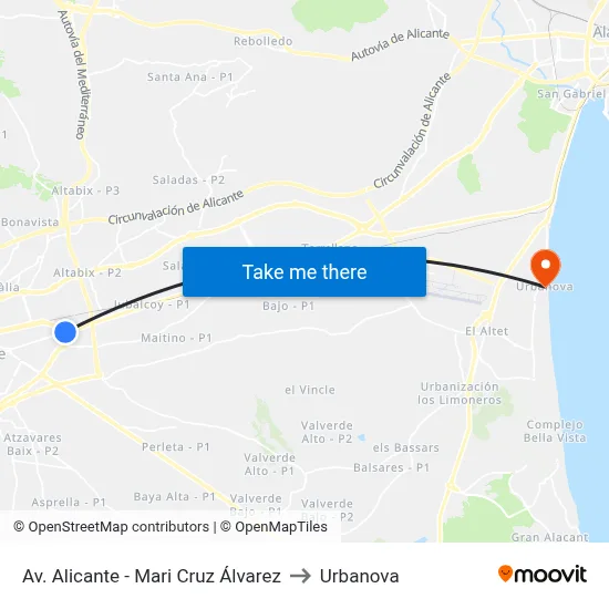 Av. Alicante - Mari Cruz Álvarez to Urbanova map