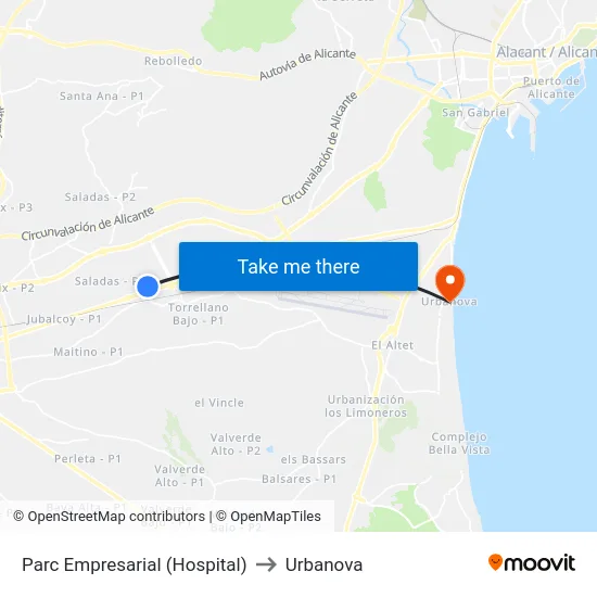 Parc Empresarial (Hospital) to Urbanova map