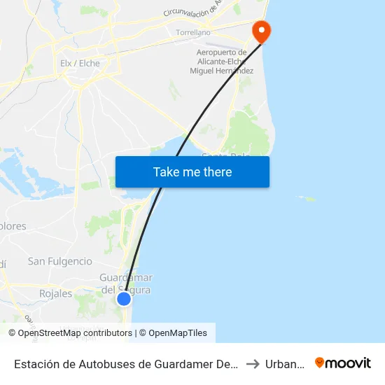 Estación de Autobuses de Guardamer Del Segura to Urbanova map