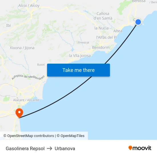 Gasolinera Repsol to Urbanova map