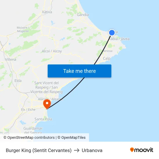 Burger King (Sentit Cervantes) to Urbanova map