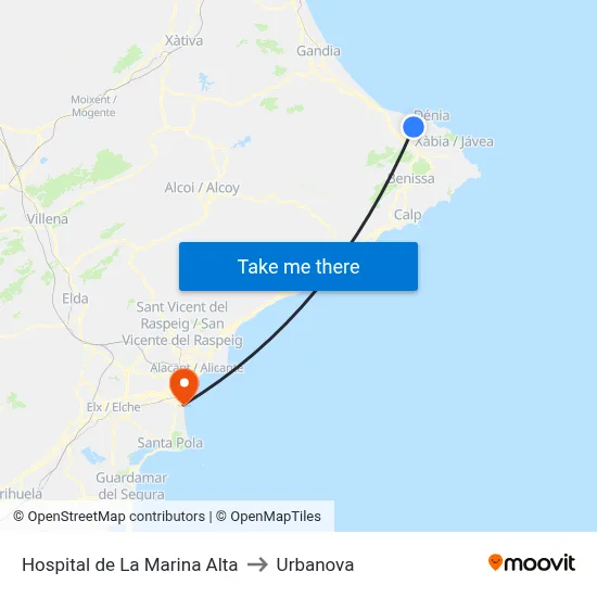 Hospital de La Marina Alta to Urbanova map