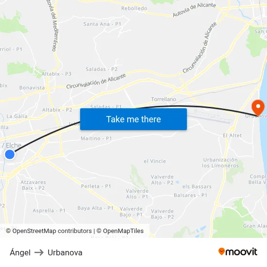 Ángel to Urbanova map