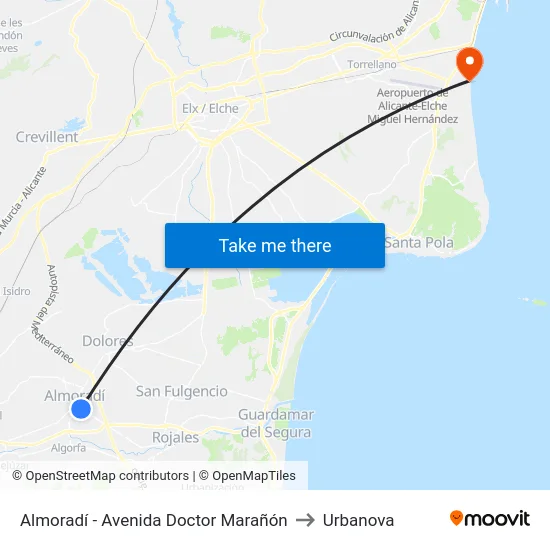 Almoradí - Avenida Doctor Marañón to Urbanova map
