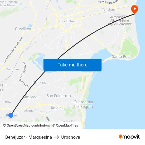 Benejuzar - Marquesina to Urbanova map