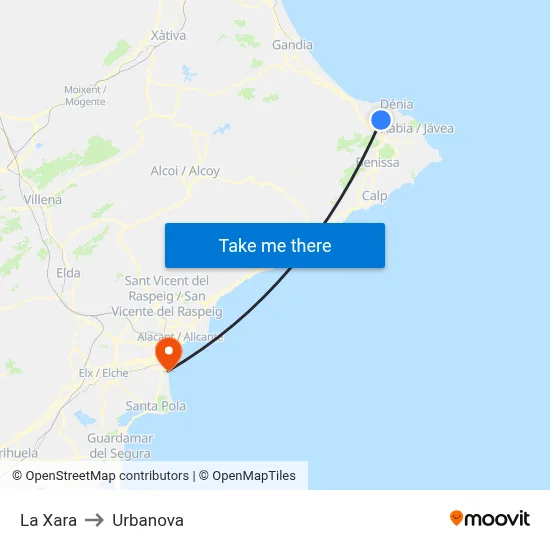 La Xara to Urbanova map