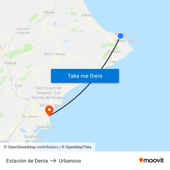 Estación de Denia to Urbanova map