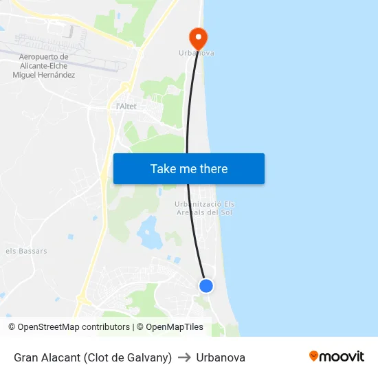 Gran Alacant (Clot de Galvany) to Urbanova map