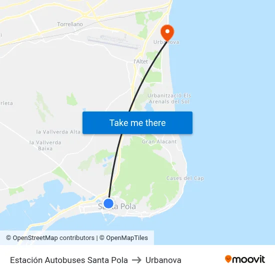 Estación Autobuses Santa Pola to Urbanova map