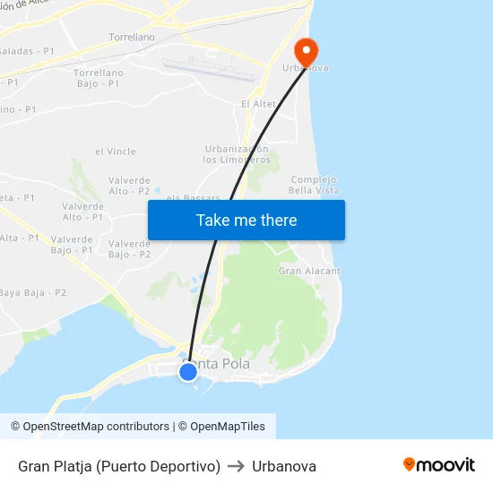 Gran Platja (Puerto Deportivo) to Urbanova map