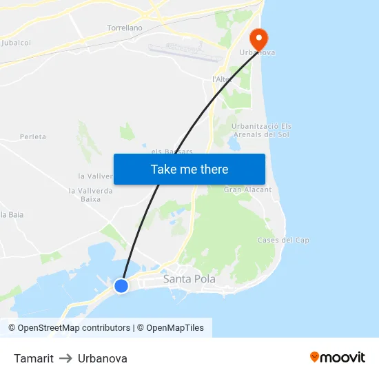 Tamarit to Urbanova map