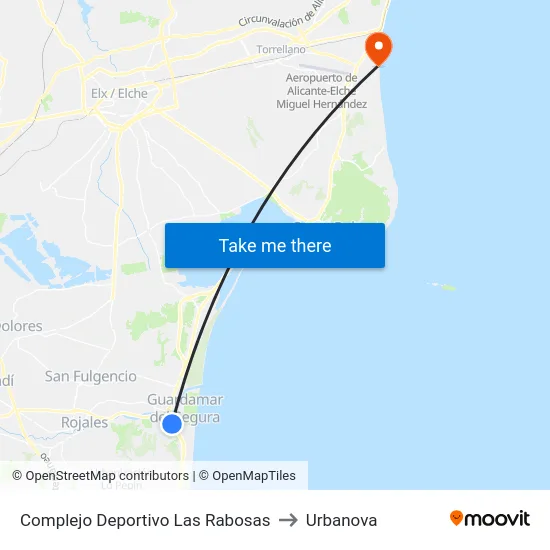 Complejo Deportivo Las Rabosas to Urbanova map