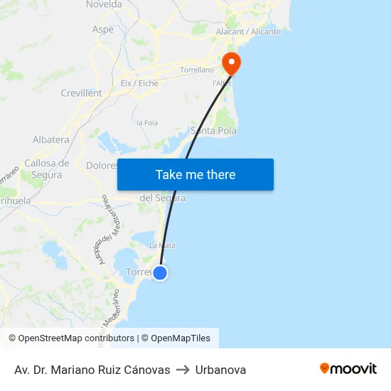 Av. Dr. Mariano Ruiz Cánovas to Urbanova map