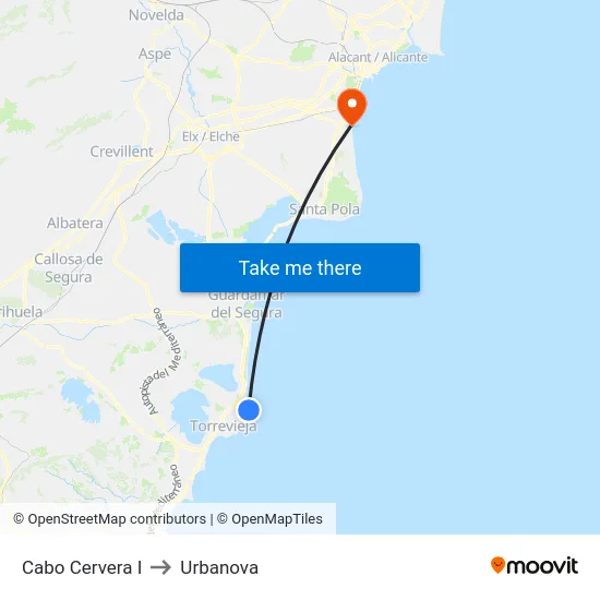Cabo Cervera I to Urbanova map
