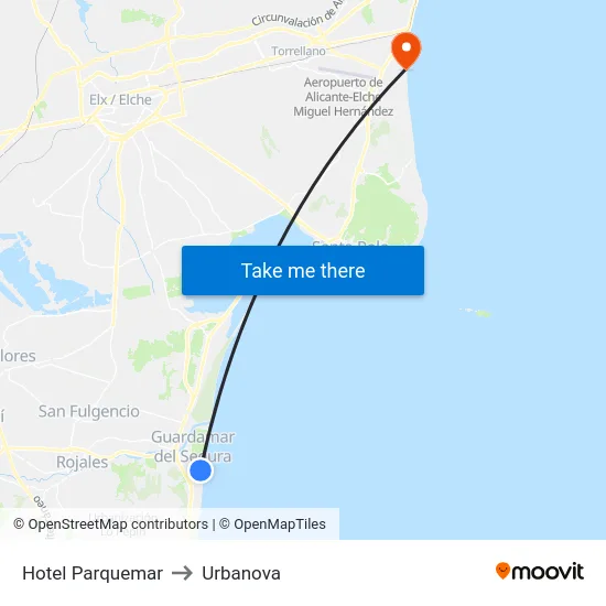 Hotel Parquemar to Urbanova map