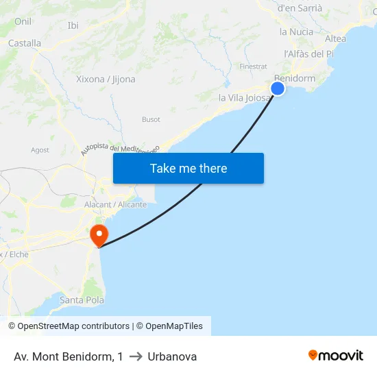 Av. Mont Benidorm, 1 to Urbanova map