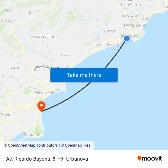 Av. Ricardo Bayona, 8 to Urbanova map