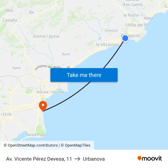 Av. Vicente Pérez Devesa, 11 to Urbanova map