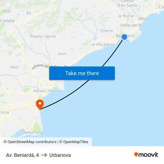 Av. Beniardá, 4 to Urbanova map