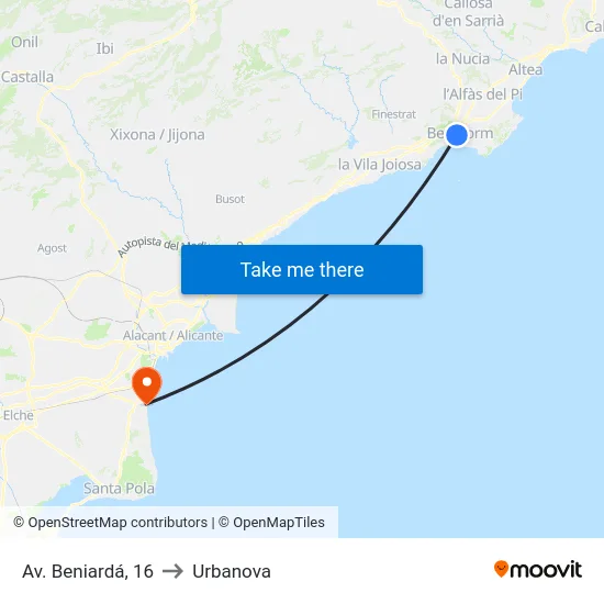 Av. Beniardá, 16 to Urbanova map
