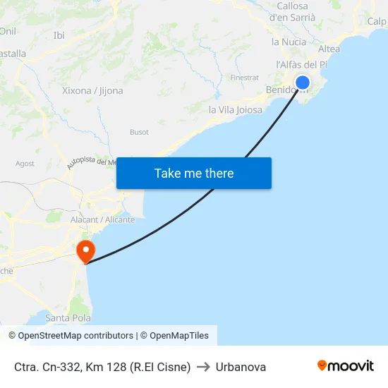 Ctra. Cn-332, Km 128 (R.El Cisne) to Urbanova map