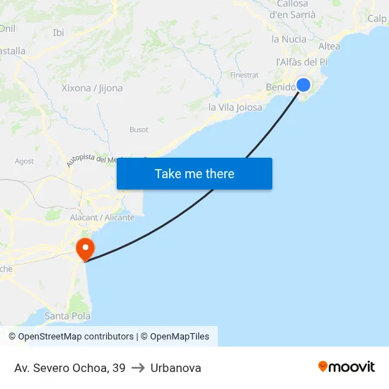 Av. Severo Ochoa, 39 to Urbanova map